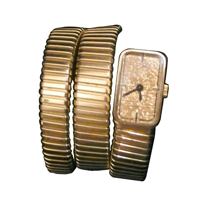 Bulgari Lady's Yellow Gold Snake-Form Bracelet Watch circa 1970s For Sale
