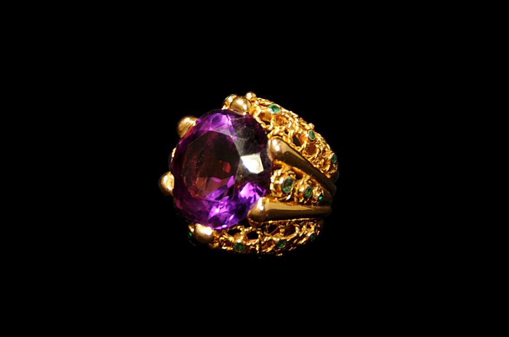 GOLD AMETHYST & EMERALD DOME RING