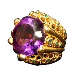 GOLD AMETHYST & EMERALD DOME RING