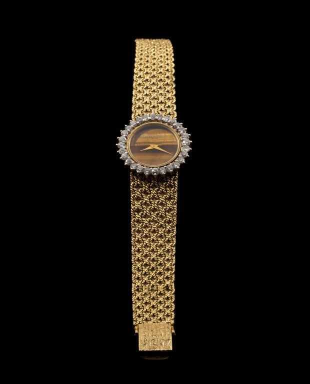 Bueche-Girod Lady's Yellow Gold, Diamond, Tiger's Eye Wristwatch