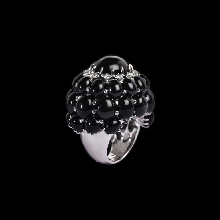 Onyx Diamond White Gold Dome Ring