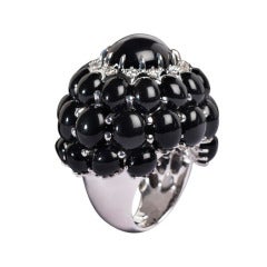 Onyx Diamond White Gold Dome Ring