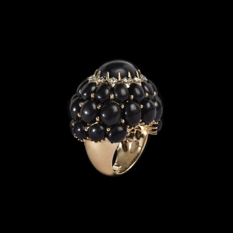 Ebony Diamond Gold Dome Ring