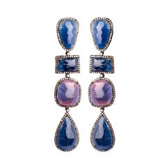 Blue and Pink Sapphire Pendant Earrings
