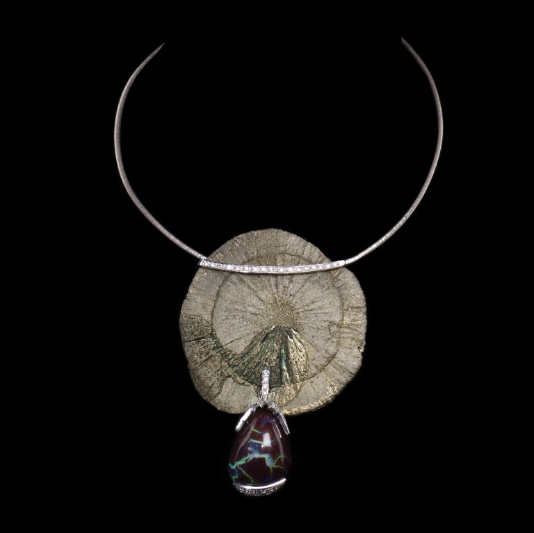 GRIMA OPALE, PYRITE & DIAMONDS NECKLACE