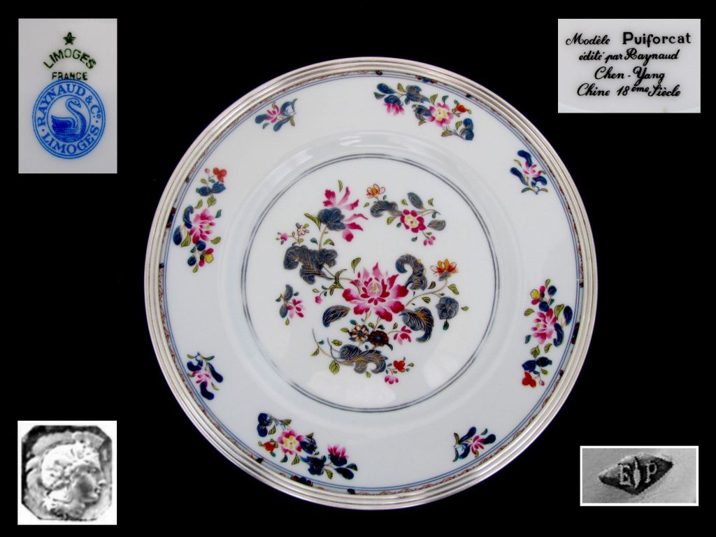 PUIFORCAT French Sterling Silver Limoges Porcelain Plates 12pc 1