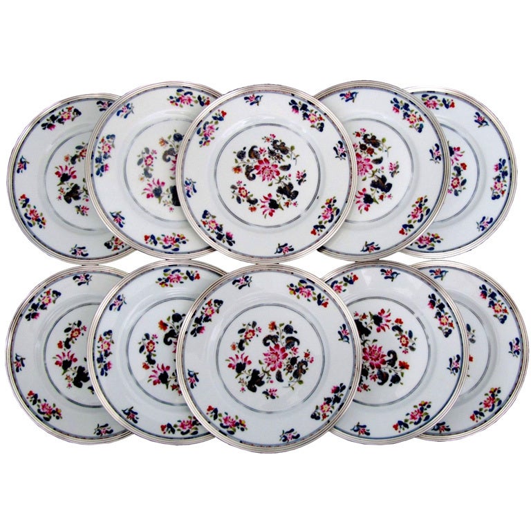 PUIFORCAT French Sterling Silver Limoges Porcelain Plates 12pc