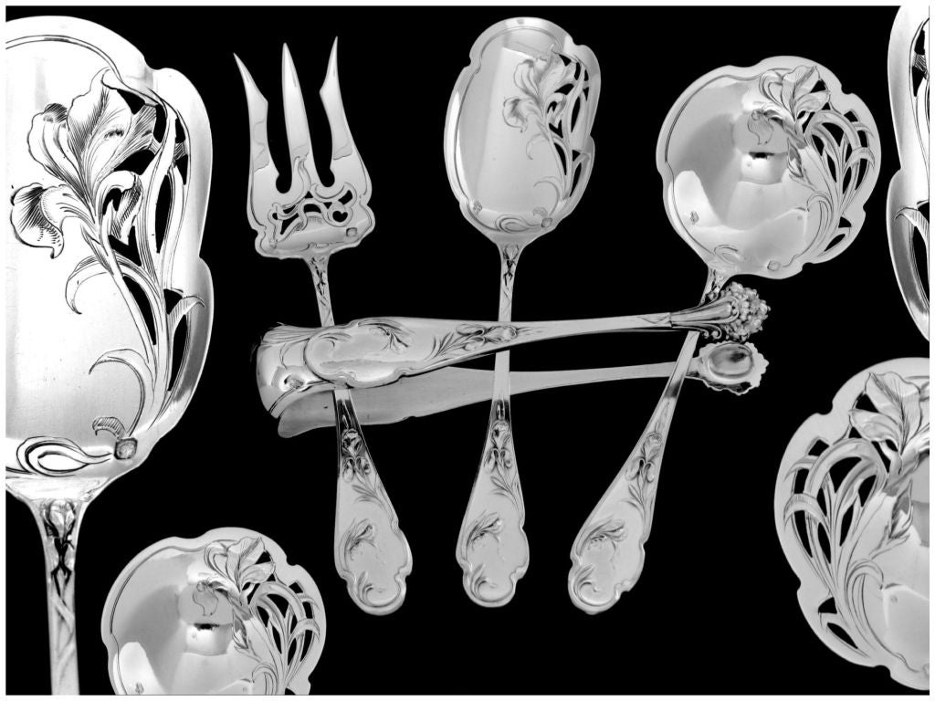 COIGNET Fabulous French All Sterling Silver Dessert Set 4 pc Original Box Iris