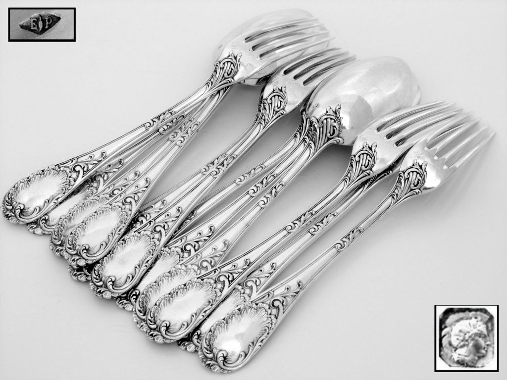 PUIFORCAT French Sterling Silver Dessert/Entremet Flatware Set 12 pc Rococo In Good Condition For Sale In Triaize, Pays de Loire