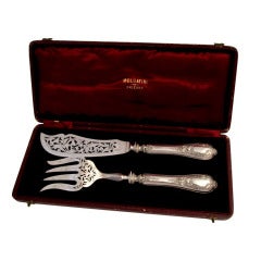 Antique Unusual French Sterling Silver Fish Server Set 2pc with Original Box Dove's Couple
