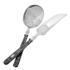 Rare French All Sterling Silver Ice Cream Set 2 pc Swans Goddess and Chimera