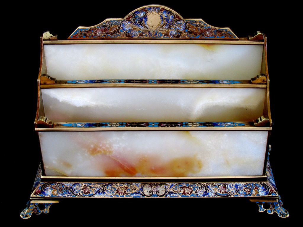 Napoleon III Imposing French Champleve Enamel Letter Stand / Table / Desk Accessory 