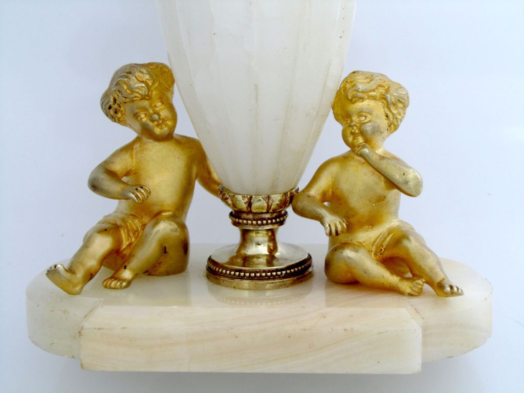 Fabulous Antique French Champleve Enamel Vase with Gilt Bronze Cherubs 1