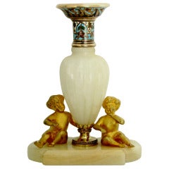 Fabulous Antique French Champleve Enamel Vase with Gilt Bronze Cherubs