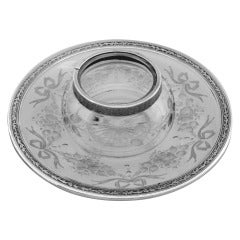 Antique French Sterling Silver  Engraved Crystal Caviar or Butter Dish Louis XVI Style