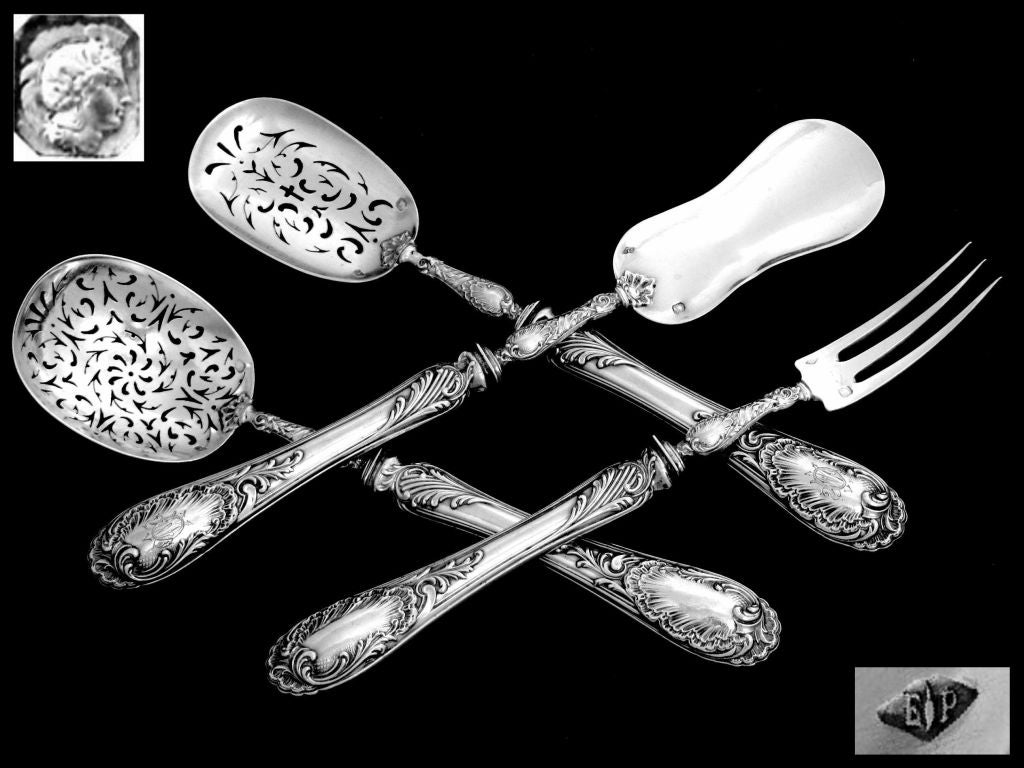 PUIFORCAT French All Sterling Silver Hors-D'Oeuvre Set 4 pc with Box Rococo 5