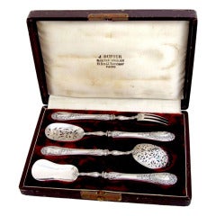 Antique PUIFORCAT French All Sterling Silver Hors-D'Oeuvre Set 4 pc with Box Rococo