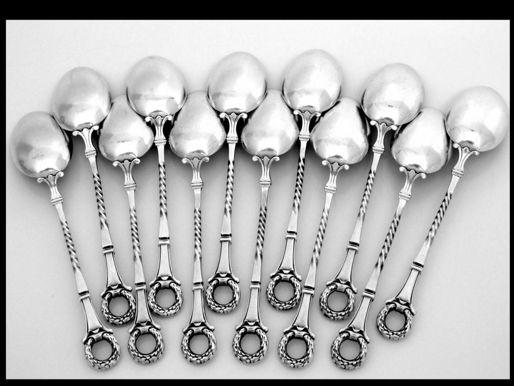 CHRISTOFLE French Silver Spoon Set 12 pc Empire Pattern with Original Box In Good Condition In Triaize, Pays de Loire
