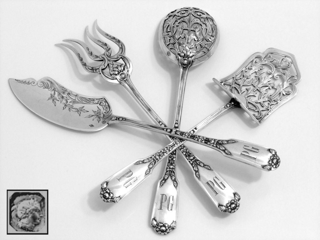 Women's or Men's SOUFFLOT Fabulous French All Sterling Silver Hors D'Oeuvre Set 4pc Original Box For Sale