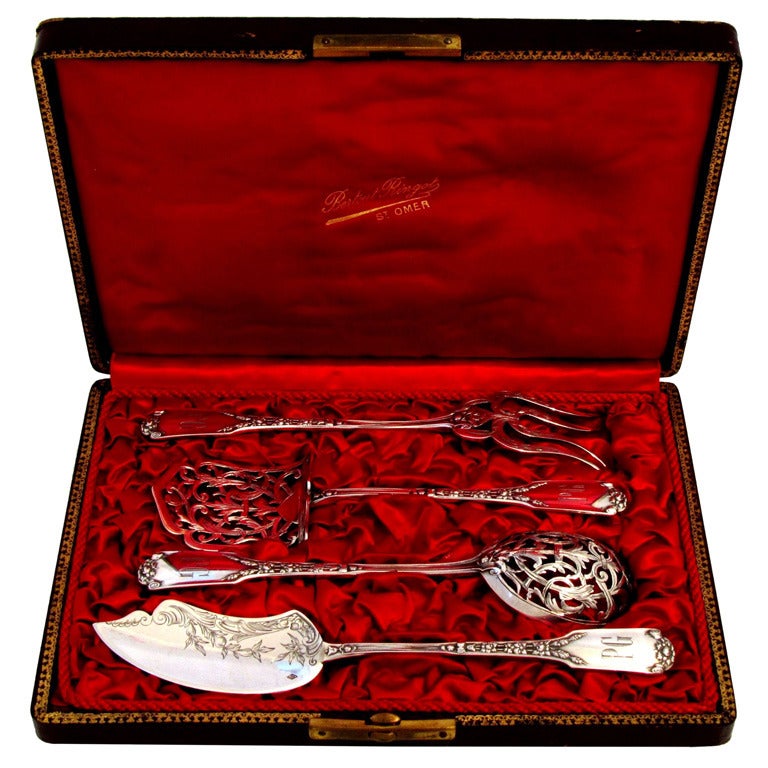 SOUFFLOT Fabulous French All Sterling Silver Hors D'Oeuvre Set 4pc Original Box For Sale