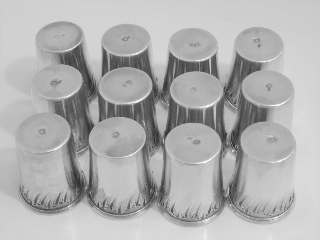 Gorgeous French Sterling Silver Vermeil Liquor Cups 12pc with Original Box Rococo 1