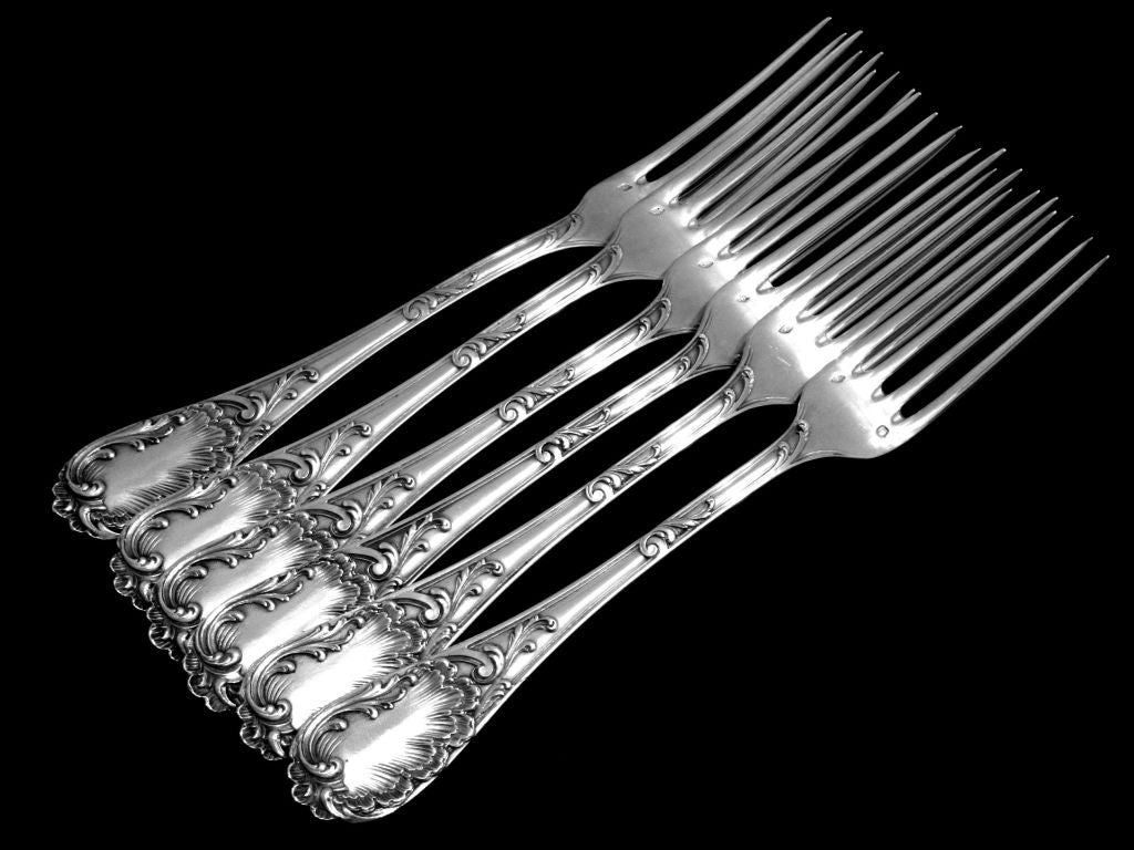 PUIFORCAT Fabulous French Sterling Silver Dinner Flatware Set 12 pc Rococo 5