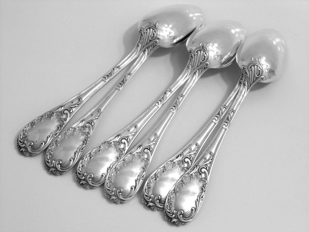 PUIFORCAT Fabulous French Sterling Silver Dinner Flatware Set 12 pc Rococo In Good Condition In Triaize, Pays de Loire