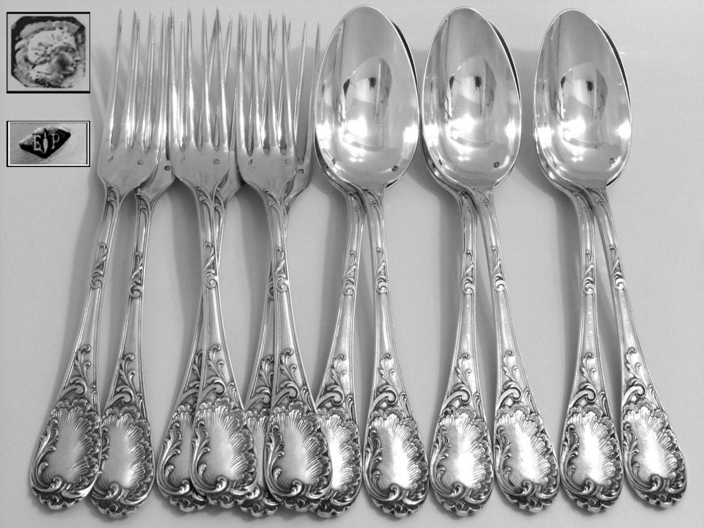 Women's or Men's PUIFORCAT Fabulous French Sterling Silver Dinner Flatware Set 12 pc Rococo
