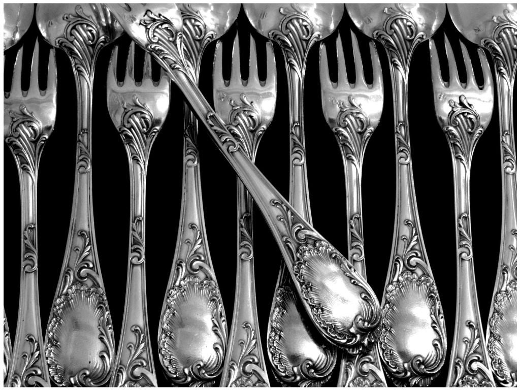 PUIFORCAT Fabulous French Sterling Silver Dinner Flatware Set 12 pc Rococo 3