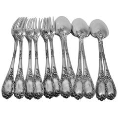 PUIFORCAT Fabulous French Sterling Silver Dinner Flatware Set 12 pc Rococo