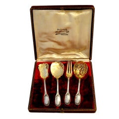 TOP French All Sterling Silver Vermeil Dessert Set 4pc Box Musical Instruments