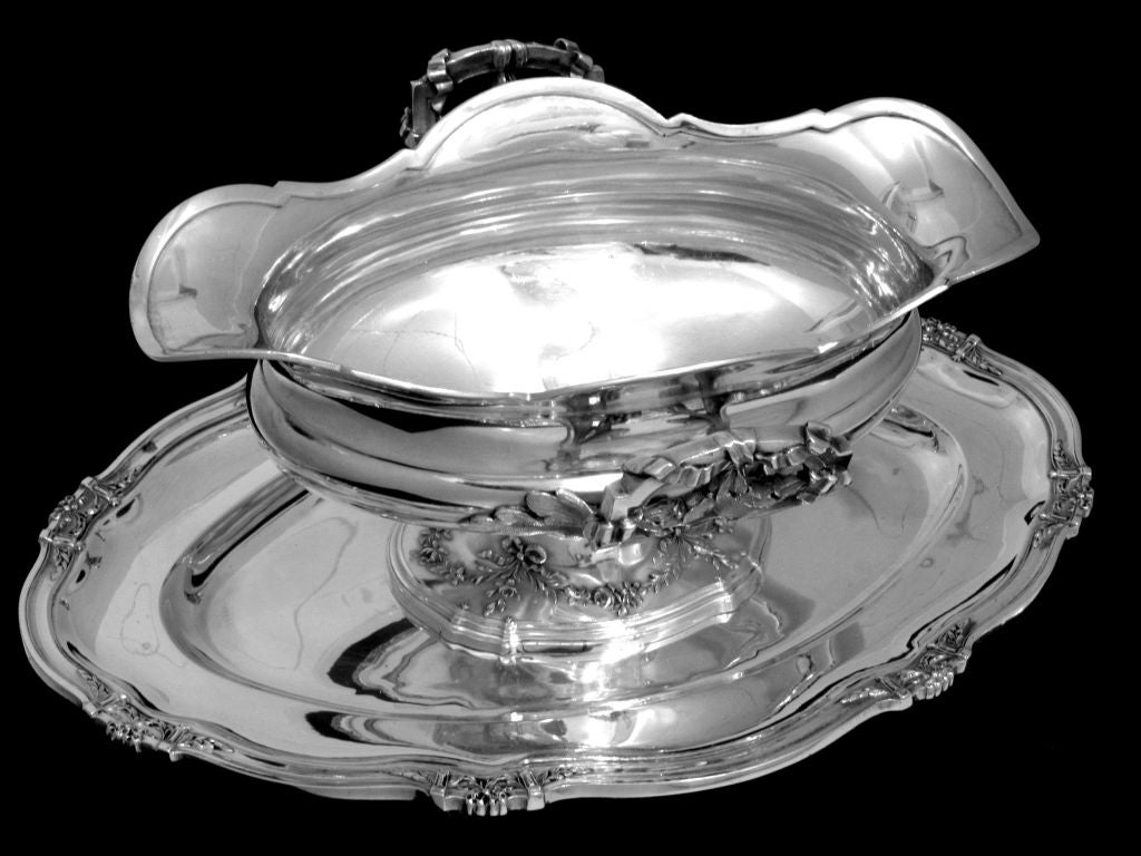 Women's or Men's BOIVIN Exceptional French All Sterling Silver Gravy/Sauce Boat w/Tray Louis XVI pattern