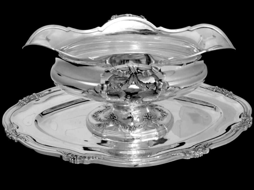 BOIVIN Exceptional French All Sterling Silver Gravy/Sauce Boat w/Tray Louis XVI pattern 1