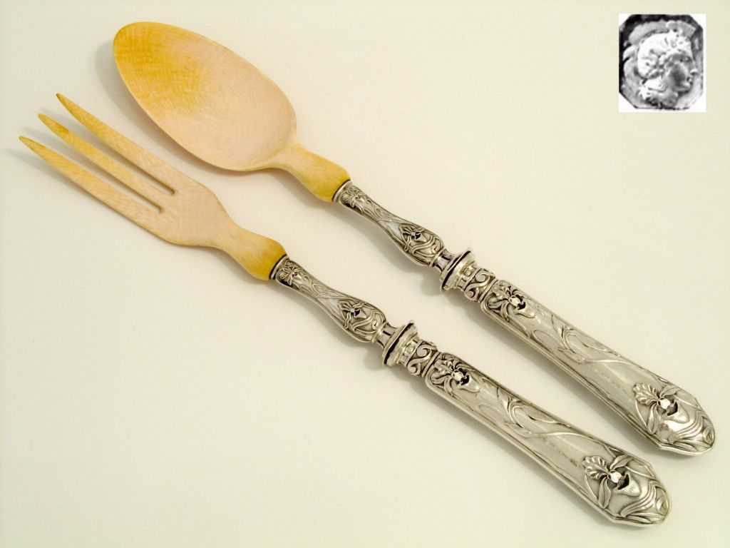 antique silver salad servers