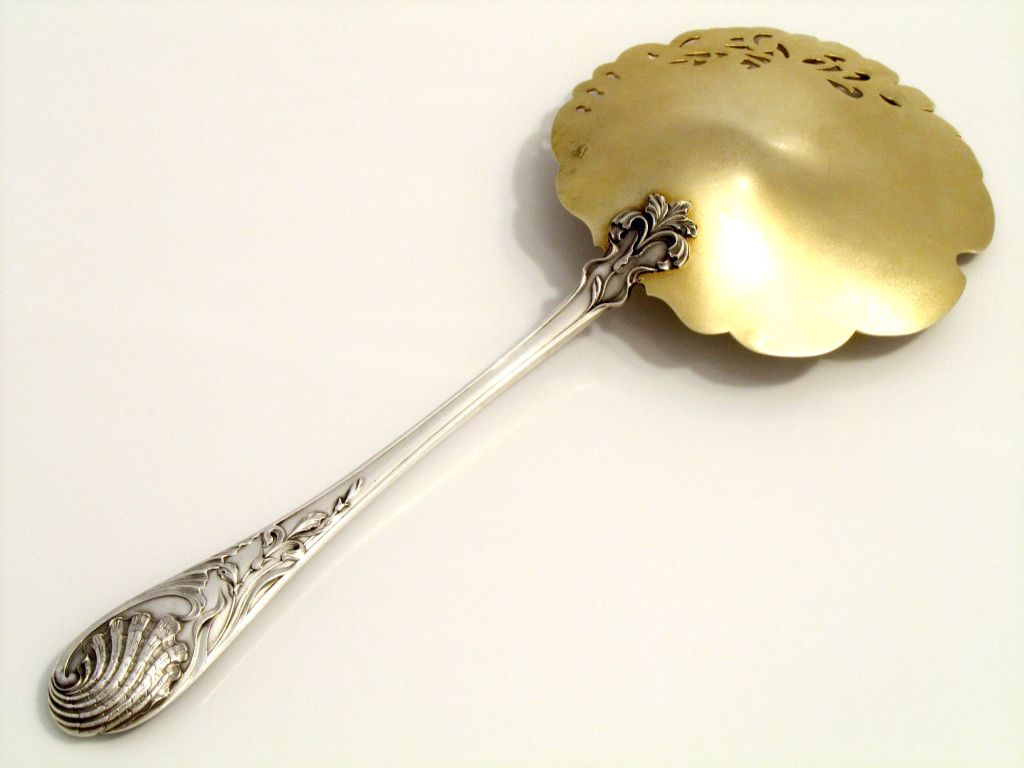 Art Deco Gabert Fabulous French All Sterling Silver Vermeil Strawberry Iris Spoon  For Sale