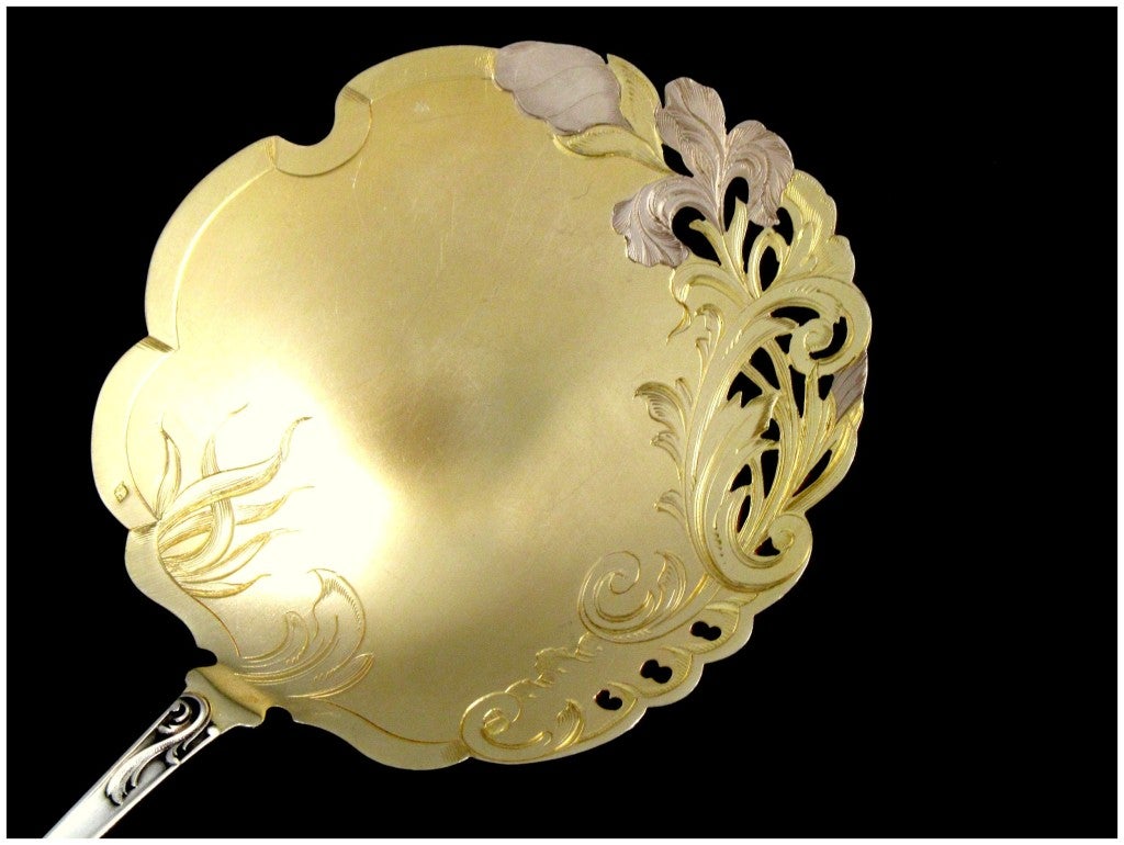 Gabert Fabulous French All Sterling Silver Vermeil Strawberry Iris Spoon  For Sale 1