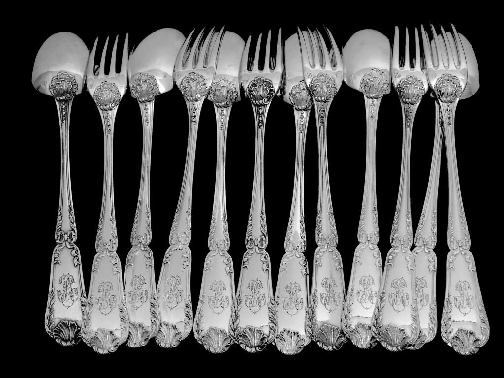 Puiforcat French Sterling Silver Flatware 18 pc Pompadour Stainless Steel Blades For Sale 1