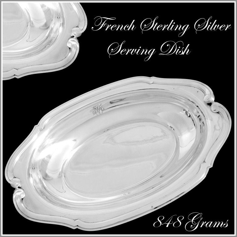 Imposing Antique French Sterling Silver Serving or Vegetable Dish 14"4
