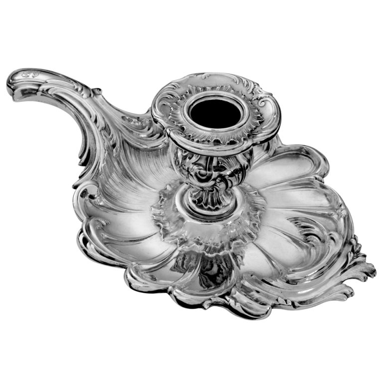 Fabulous French All Sterling Silver Candle Holder Rococo pattern For Sale