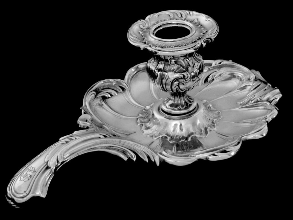 Art Nouveau Fabulous French All Sterling Silver Candle Holder Rococo pattern For Sale