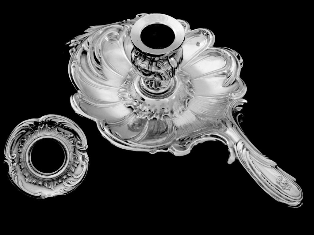 Women's or Men's Fabulous French All Sterling Silver Candle Holder Rococo pattern For Sale