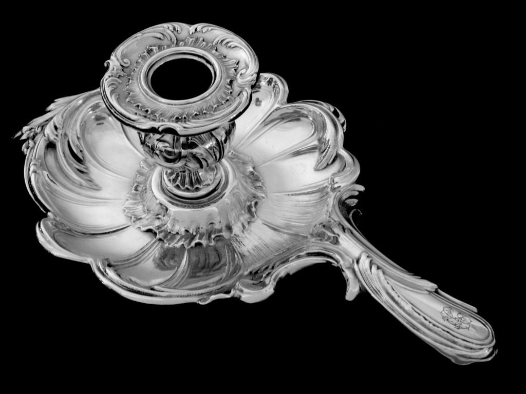 Fabulous French All Sterling Silver Candle Holder Rococo pattern For Sale 3