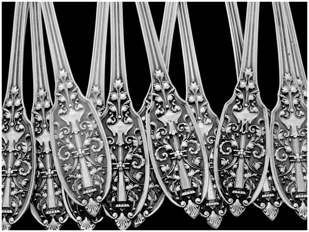 PUIFORCAT Rare French Sterling Silver Dinner Flatware Set 12 pc Renaissance 1