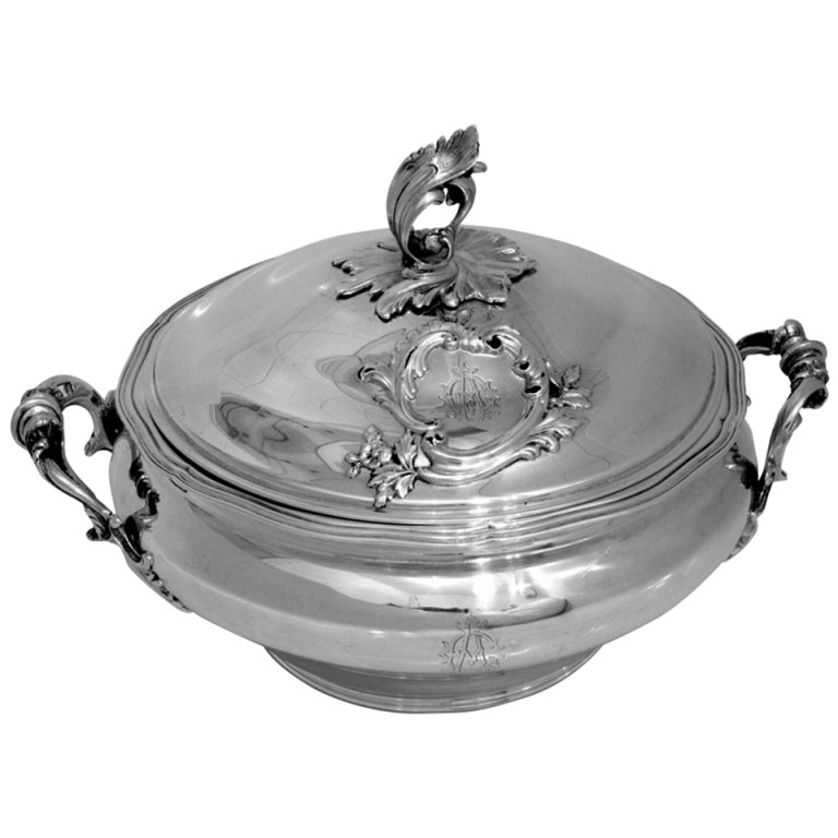 SOUFFLOT Rare French Sterling Silver Covered Serving Dish/Tureen Rococo For Sale
