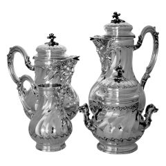 Antique PUIFORCAT Fabulous French All Sterling Silver Tea & Coffee Service 4 pc Bacchus