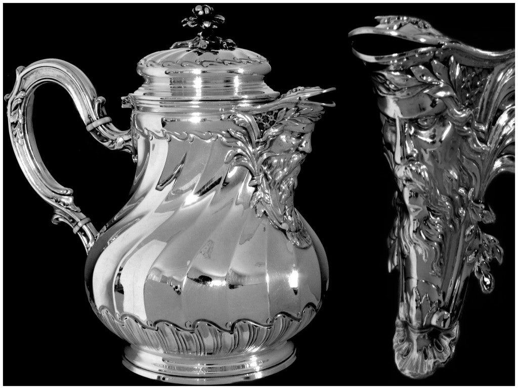 Art Nouveau PUIFORCAT Fabulous French All Sterling Silver Tea & Coffee Service 4 pc Bacchus
