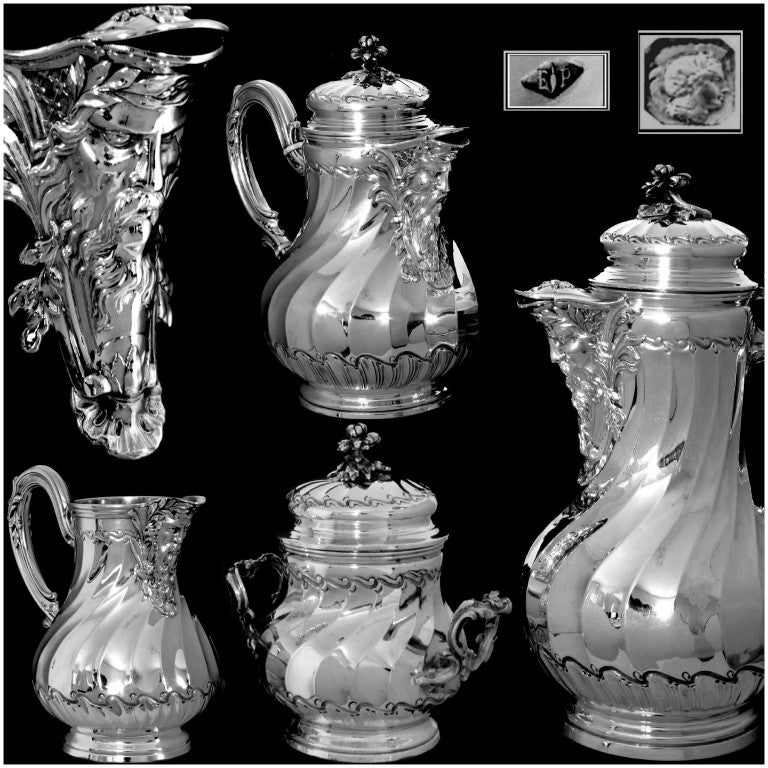 PUIFORCAT Fabulous French All Sterling Silver Tea & Coffee Service 4 pc Bacchus 3