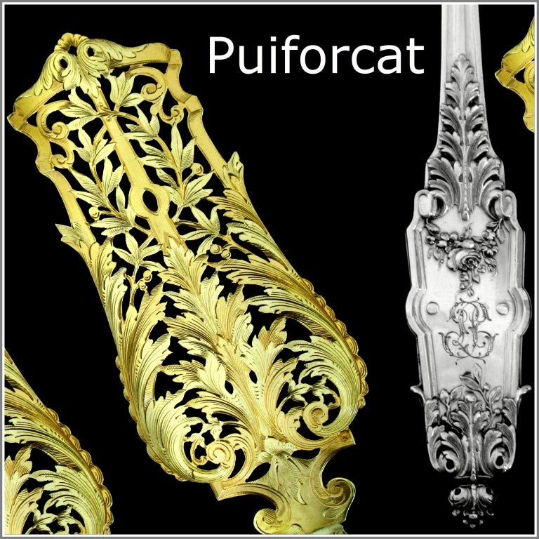 PUIFORCAT Top French All Sterling Silver Vermeil Pie/Cake/Fish Server Louis XVI, Acanthus pattern.

A Pie/Cake/Fish server of truly exceptional quality, for the richness of the decoration, the form and sculpting. An amazing shaped, pierced blade