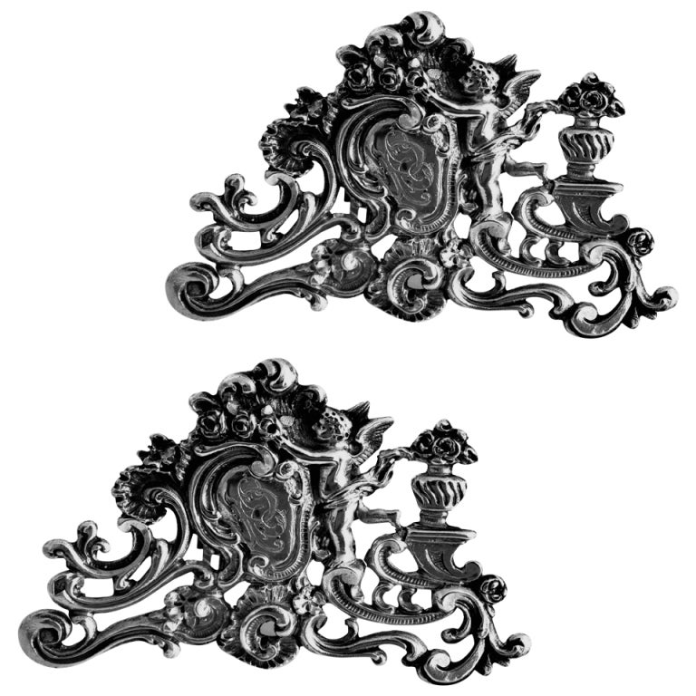 Fabulous Pair French All Sterling Silver Menu/Place Holders Cherubs