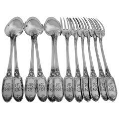 PUIFORCAT Rare French Sterling Silver Dinner Flatware Set 12 pc Swans